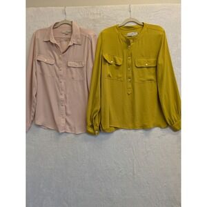LOFT Women's Button Down Blouses - Size M - Pink and Yellow - Career‎ Casual